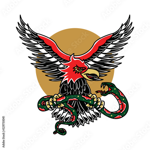 Eagle and snake graphic illustration vector art t-shirt design
