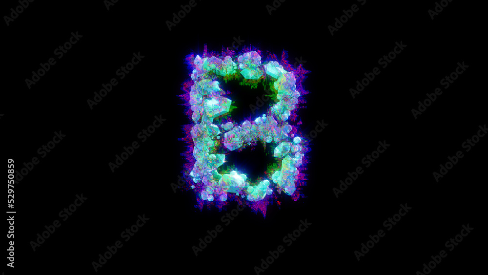 abstract glitch font - blue letter B on black bg, isolated - object 3D rendering