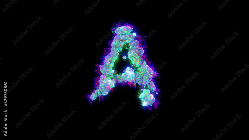 abstract distorted font - blue letter A on black background, isolated - object 3D illustration abstract distorted font - blue letter A on black background, isolated - object 3D illustration