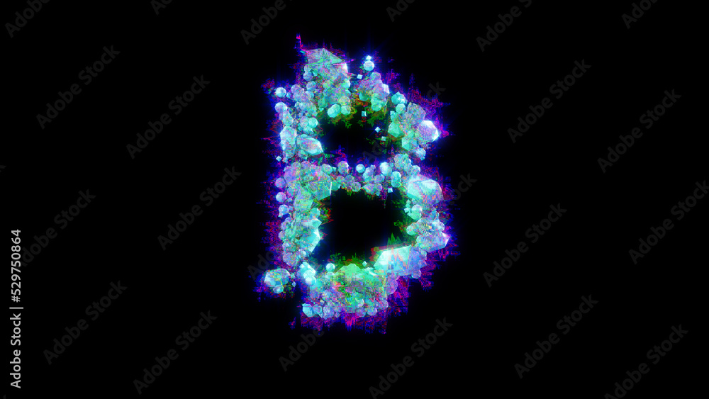 abstract distortion font - blue bitcoin sign on black bg, isolated - object 3D illustration abstract distortion font - blue bitcoin sign on black bg, isolated - object 3D illustration