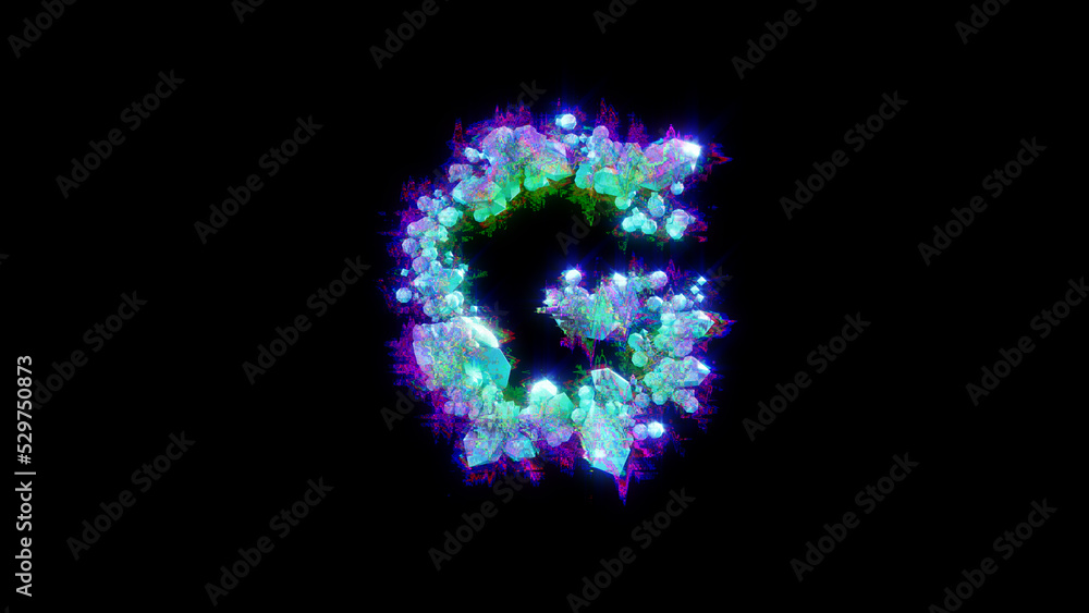 abstract distortion font - blue letter G on black background, isolated - object 3D rendering