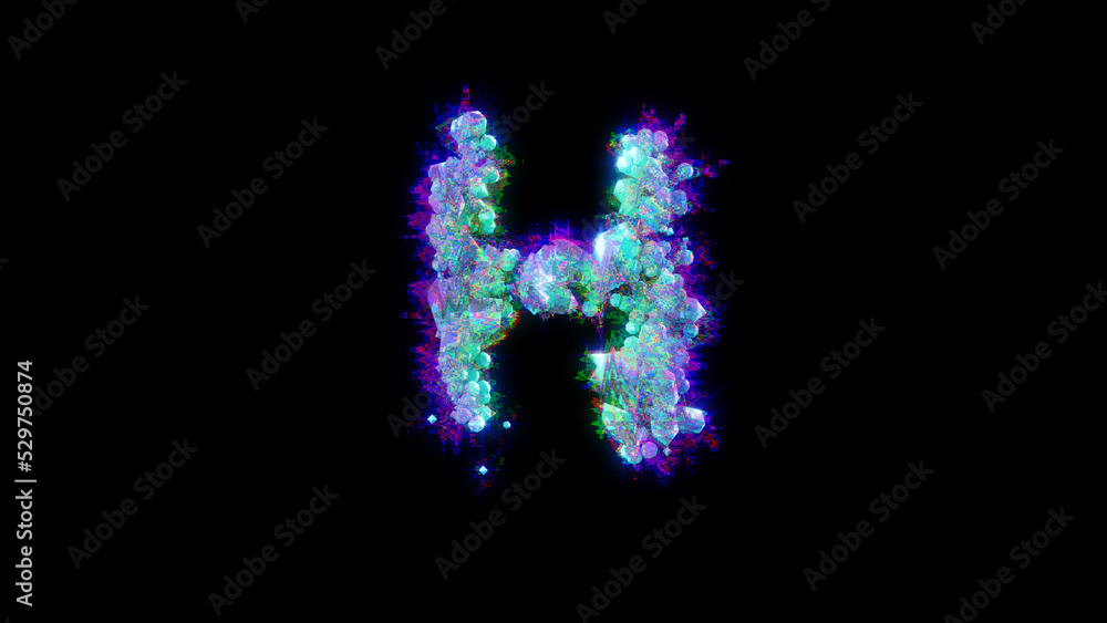 abstract dichroic alphabet - blue letter H on black background, isolated - object 3D illustration