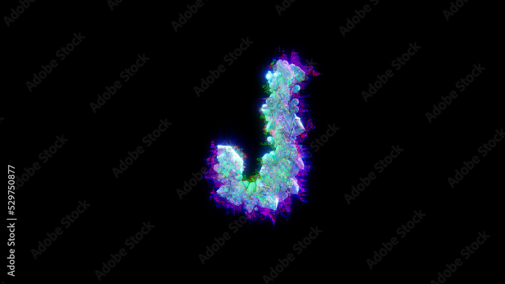 abstract glitch font - blue letter J on black bg, isolated - object 3D illustration abstract glitch font - blue letter J on black bg, isolated - object 3D illustration