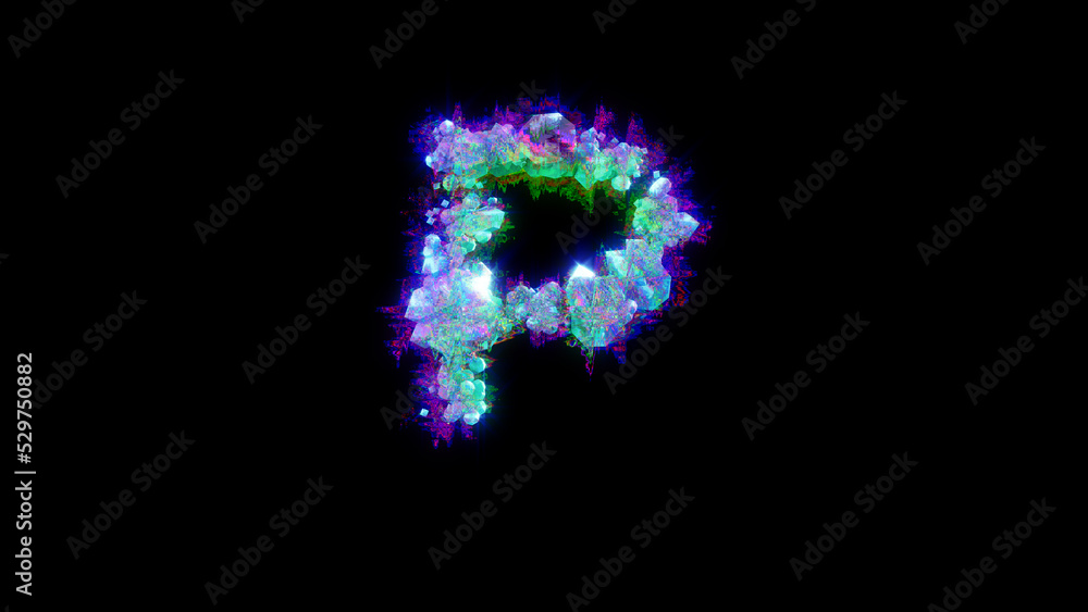 abstract dichroic font - blue letter P on black background, isolated - object 3D rendering