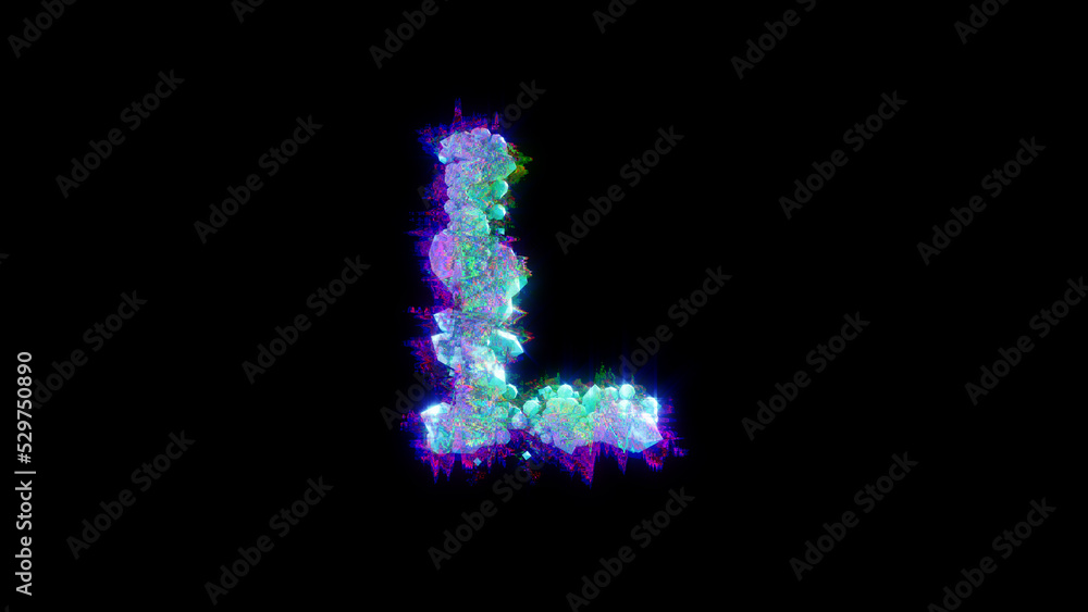 abstract dichroic alphabet - blue letter L on black bg, isolated - object 3D rendering abstract dichroic alphabet - blue letter L on black bg, isolated - object 3D rendering