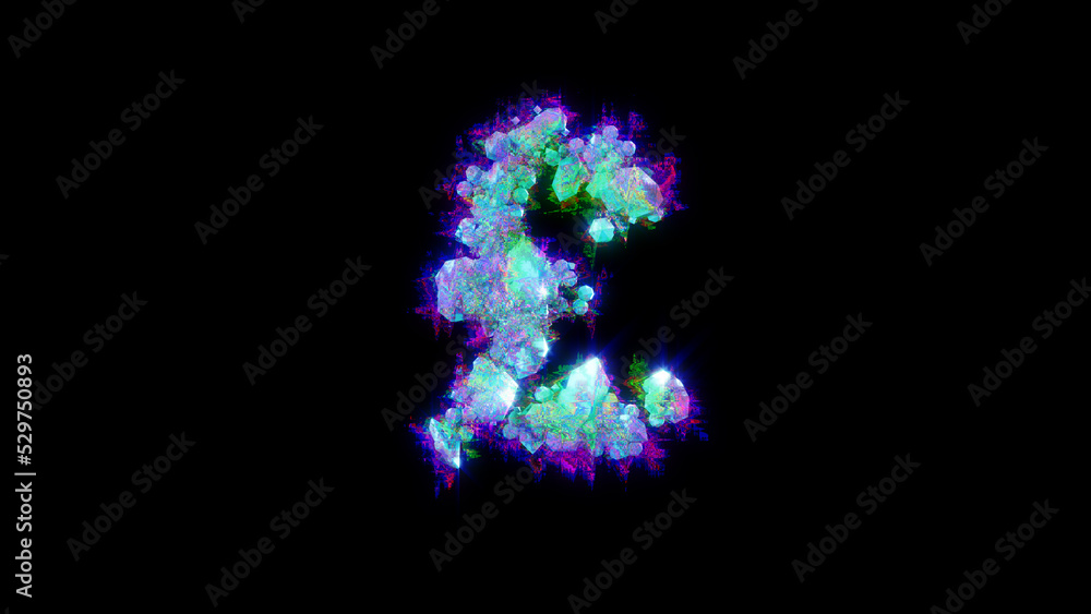 abstract glitch font - blue pound symbol on black background, isolated - object 3D illustration abstract glitch font - blue pound symbol on black background, isolated - object 3D illustration