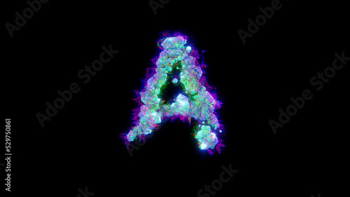 abstract distorted font - blue letter A on black background  isolated - object 3D illustration