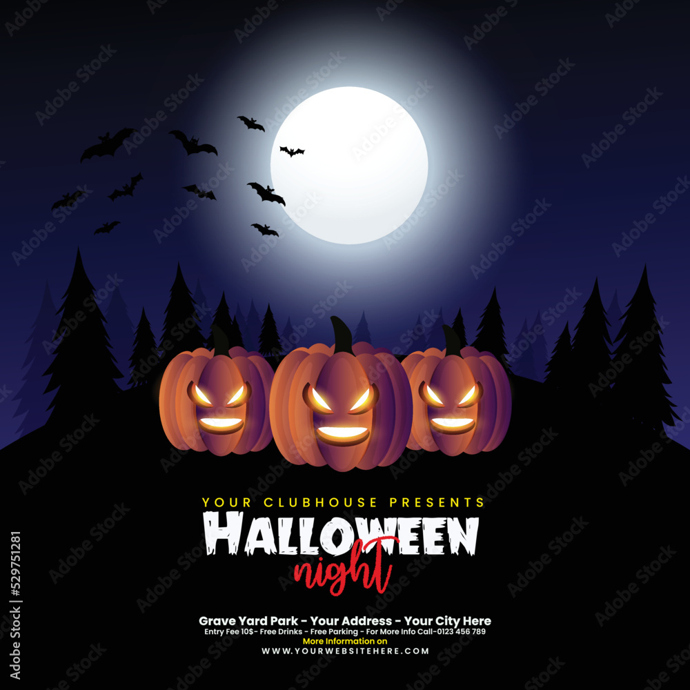 Happy Halloween Pumpkins On Wood In A Spooky Forest At Moon Night banner design