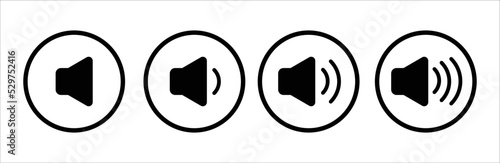 Speaker volume icon. Low to high volume. Music audio sound vector sign.