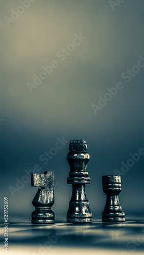 Fotografering King stand with knight and bishop chess in vertical concepts of wining to challenge or battle fighting of business team and leadership strategy and organization risk management or team player