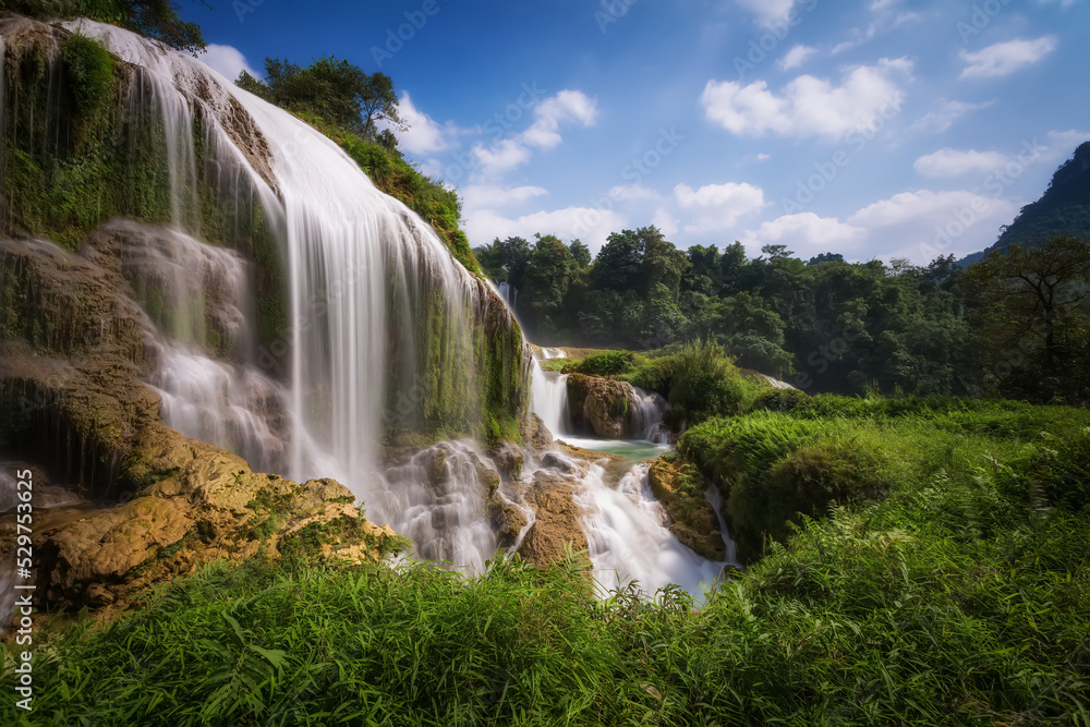Stunning view at Detian waterfalls in Guangxi province China Stunning view at Detian waterfalls in Guangxi province China