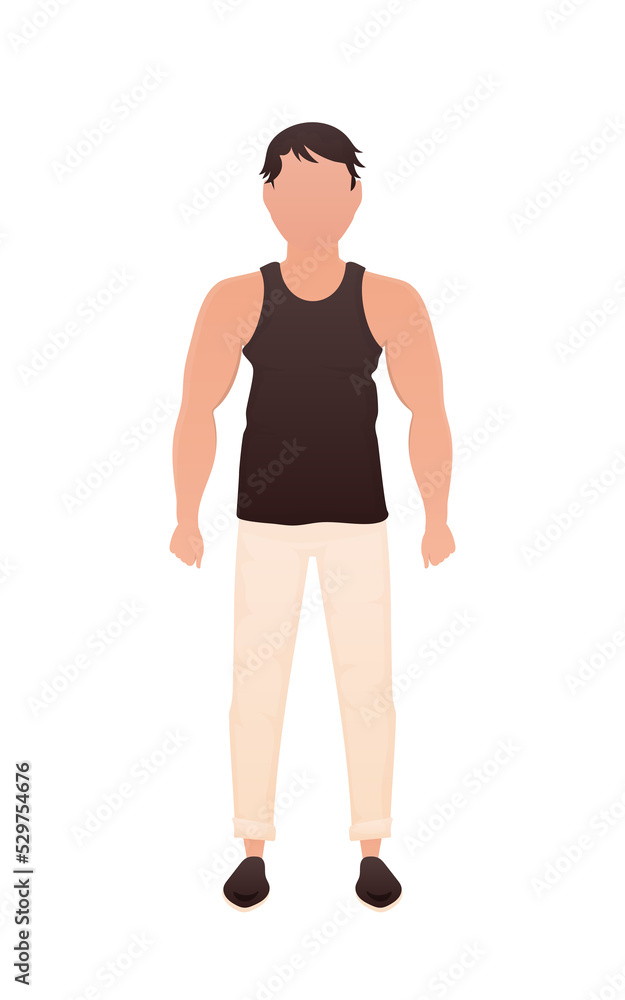 The man stands to his full height. Cartoon style. The man stands to his full height. Cartoon style.