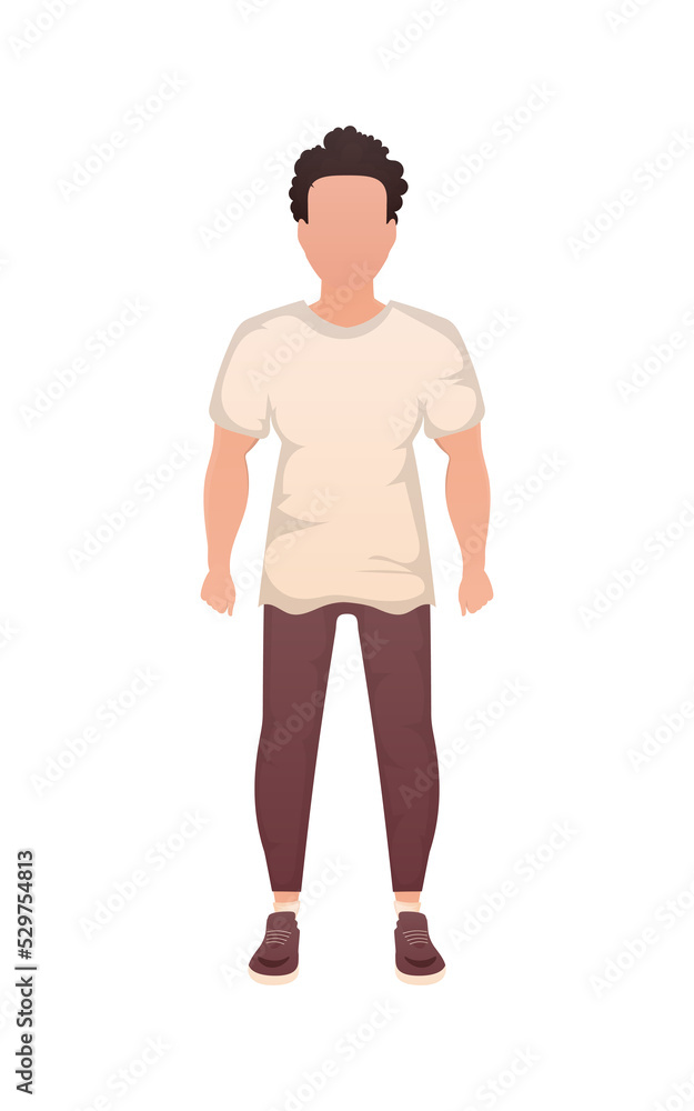 A man of strong physique stands in full growth. Cartoon style. A man of strong physique stands in full growth. Cartoon style.