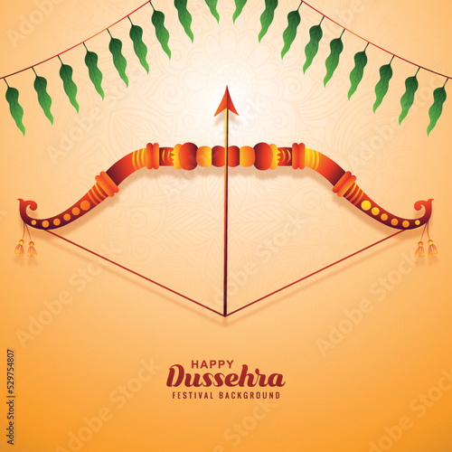 Lord rama with arrow killing ravana in happy dussehra card background