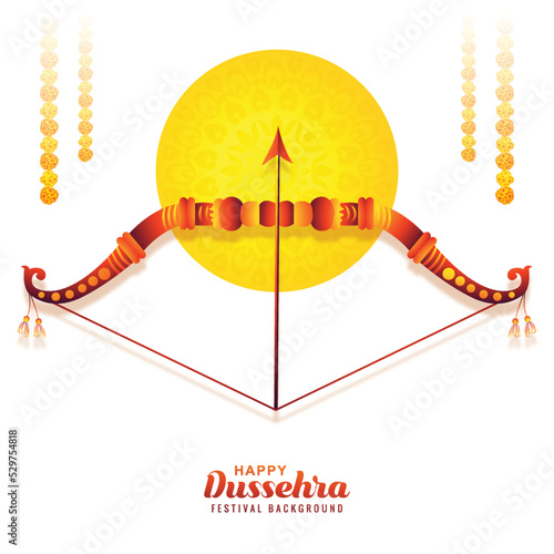 Lord rama with arrow killing ravana in happy dussehra card background