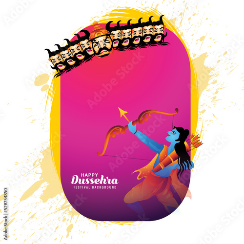 Lord rama with arrow killing ravana in happy dussehra holiday card background