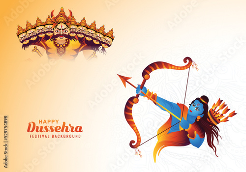 Lord rama with arrow killing ravana in navratri celebration card background