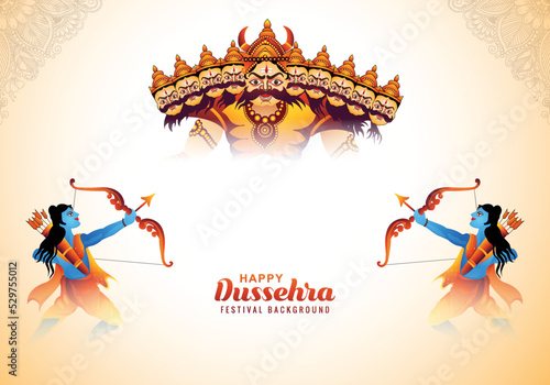 Lord rama with arrow killing ravana in navratri festival card background photo