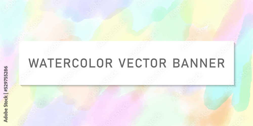 パステルカラーの水彩塗りの背景と白いバナー。
カラフル