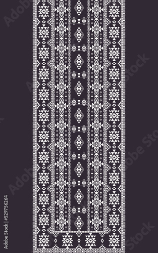 Ethnic dress, shirts pattern. Ethnic neckline embroidery pattern. Vector aztec southwest geometric neckline black and white color pattern. Tribal art shirts fashion. Neck embroidery border ornaments.