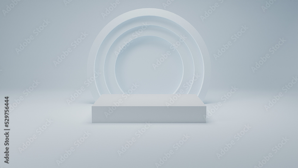 Fototapeta premium cube podium with circle behind it 3D Render