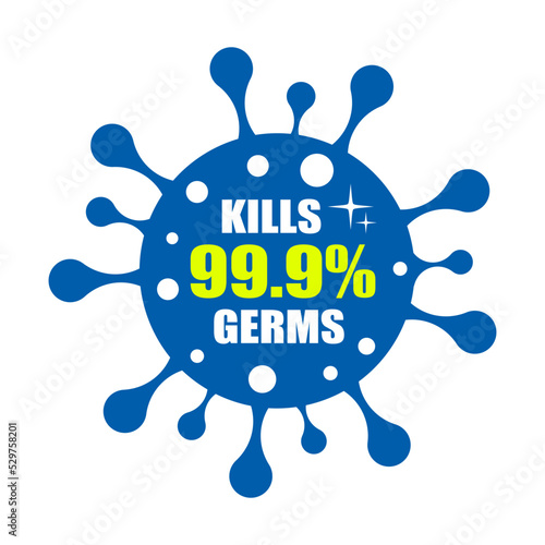 Germs and Viruses Kills 99.9%, bacteria, and microbe icon isolated. Antibacterial and antiviral defence, protection infection. Vector Illustration