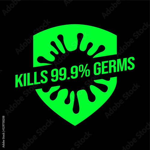 Germs and Viruses Kills 99.9%, bacteria, and microbe icon isolated. Antibacterial and antiviral defence, protection infection. Vector Illustration