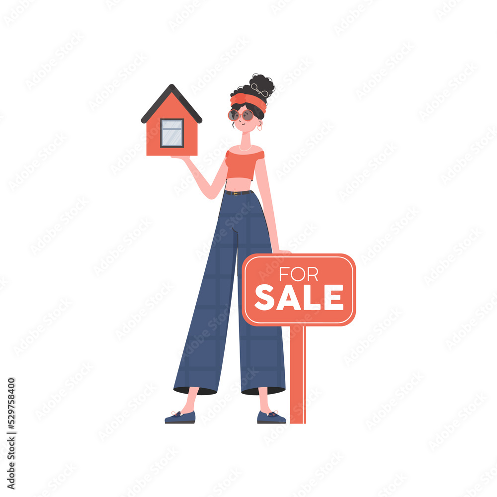The girl holds the house in her hands. Selling a house or real estate.    .