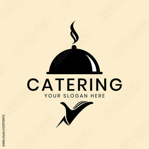 Catering vector logo badge. Cater service sign, outdoor dinner, restaurant business retro design with hand written modern calligraphy. Elegant lettering logotype, vintage style.