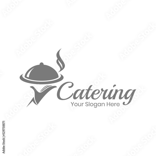 Catering vector logo badge. Cater service sign, outdoor dinner, restaurant business retro design with hand written modern calligraphy. Elegant lettering logotype, vintage style.