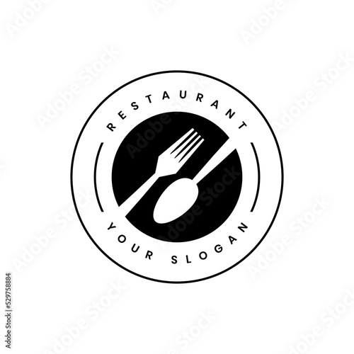 Catering vector logo badge. Cater service sign, outdoor dinner, restaurant business retro design with hand written modern calligraphy. Elegant lettering logotype, vintage style.