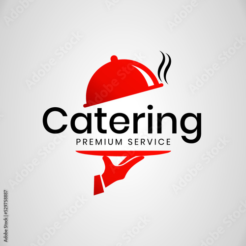 Catering vector logo badge. Cater service sign, outdoor dinner, restaurant business retro design with hand written modern calligraphy. Elegant lettering logotype, vintage style.