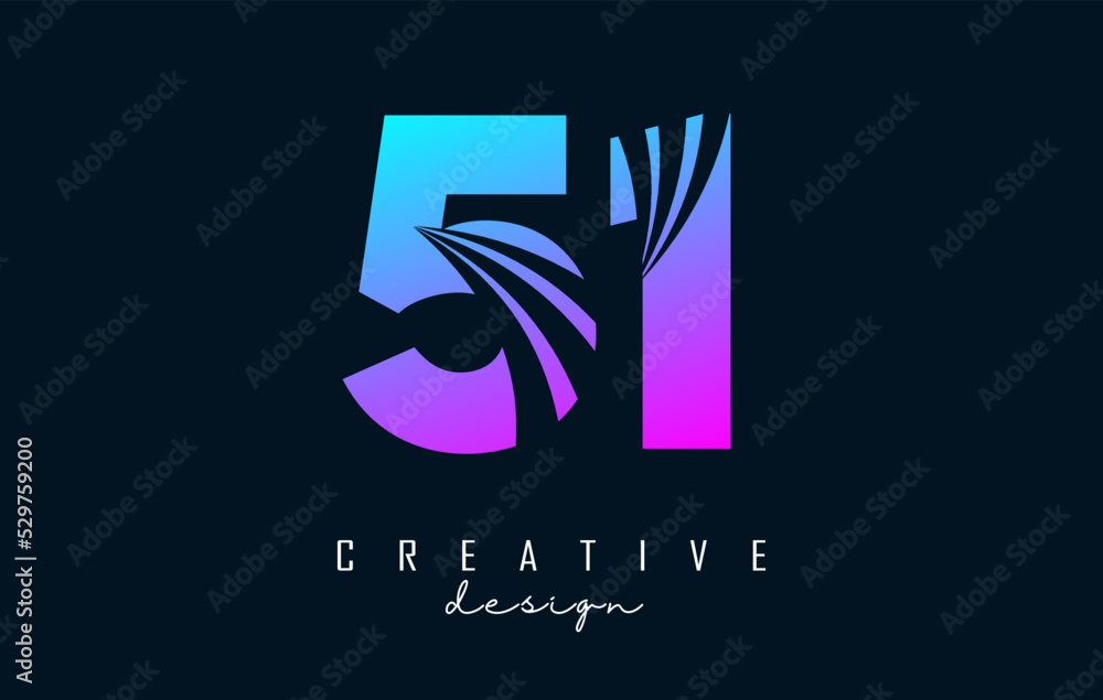 Colorful Creative number 51 5 1 logo with leading lines and road concept design. Number with geometric design. Colorful Creative number 51 5 1 logo with leading lines and road concept design. Number with geometric design.