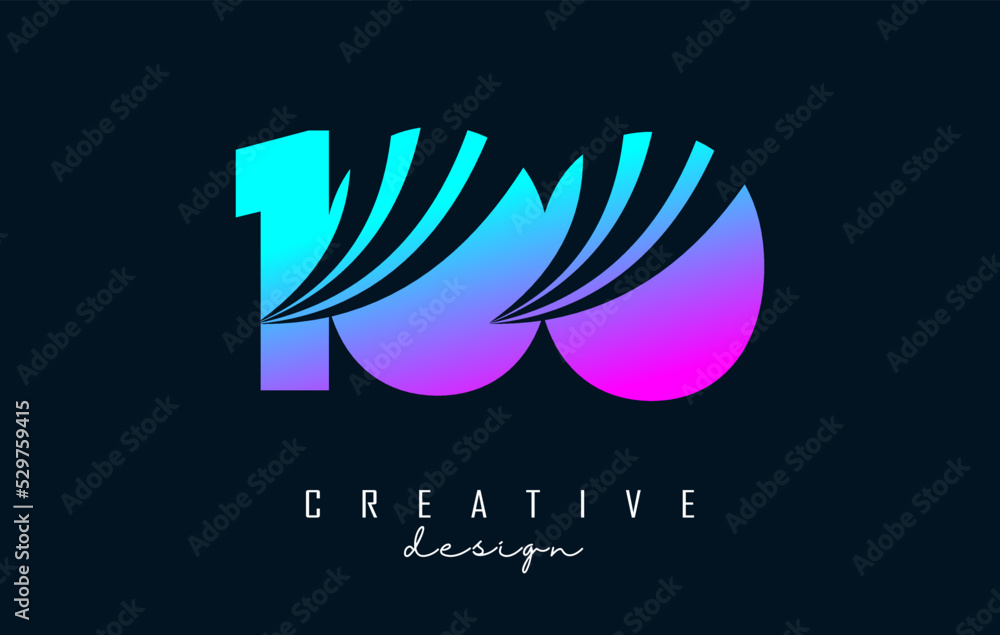 Colorful Creative number 100 1 0 logo with leading lines and road concept design. Number with geometric design. Vector Illustration with number and creative cuts. Colorful Creative number 100 1 0 logo with leading lines and road concept design. Number with geometric design. Vector Illustration with number and creative cuts.
