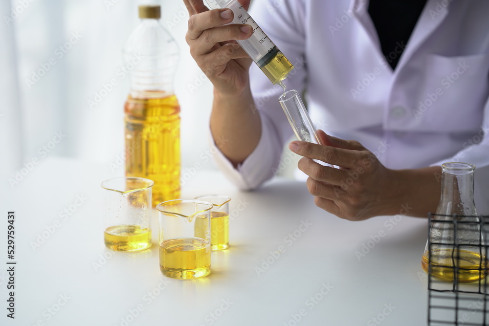Test the effectiveness of vegetable oils and Quality by scientist in lab Test the effectiveness of vegetable oils and Quality by scientist in lab