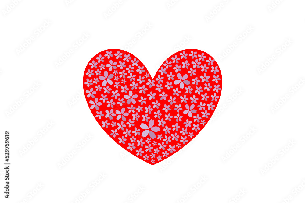 Obraz premium Japen cherry blossom fans red heart flag