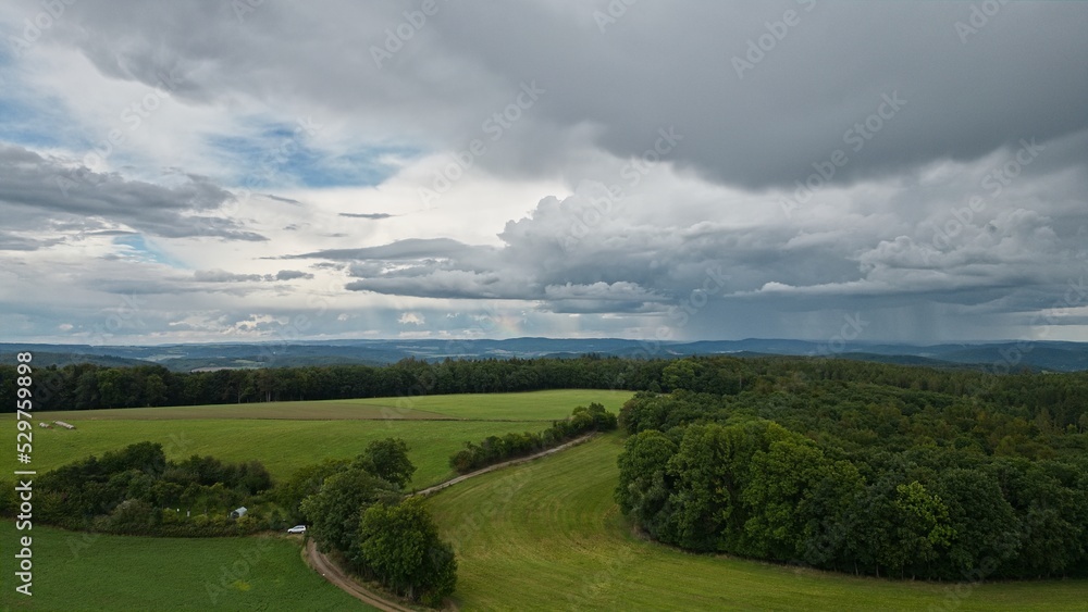 View of the landscape with high clouds, photographed by a drone, Czech Republic View of the landscape with high clouds, photographed by a drone, Czech Republic
