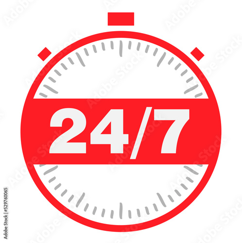 24 7 icon. open 24 hours a day and 7 days a week icons 24 7. Vector illustration