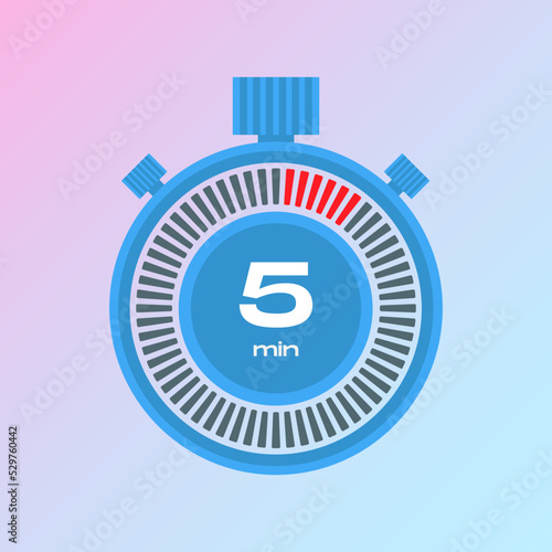 5 Minute timer icons. sign for five minutes. The arrow indicates the limited cooking time or deadline for an event or task. Vector illustration. Vector illustration