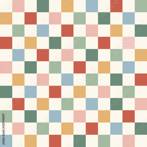 Rainbow Checkerboard retro colours vector seamless pattern. Geometric abstract background. Checkered surface design. photo