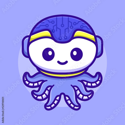 Octopus Robot Cute Illustration