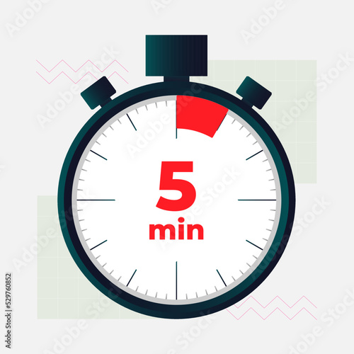 5 minutes timer symbol color style isolated on white background. Clock, stopwatch, cooking time label. Vector 10 eps. Vector illustration