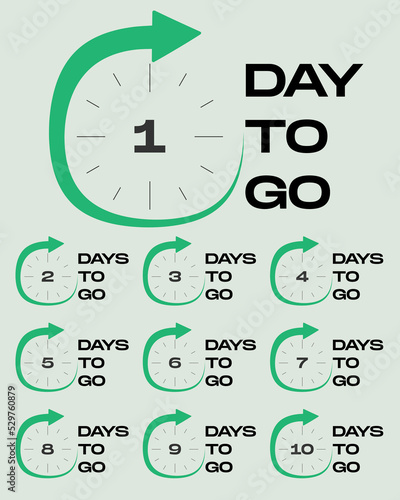 Days Left Badges and Stickers. Count time sale. Number of days left. Countdown left days banner. Count down vector banner template. Nine, eight, seven, six, five, four, three, two, one