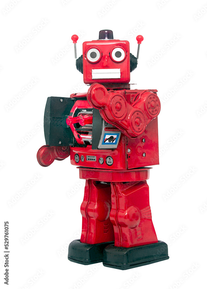 Fototapeta premium metallic robot toy standing