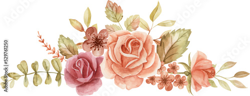 Rose Autumn Watercolor Flower Arrangement