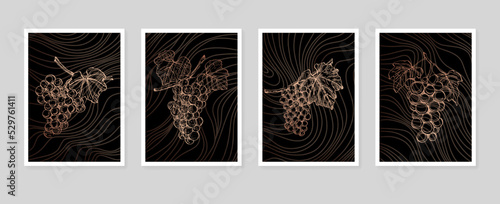 Set of Abstract grape Hand Painted Illustrations for Wall Decoration, minimalist shell in sketch style. Postcard, Social Media Banner, Brochure Cover Design Background. Modern Abstract Painting.