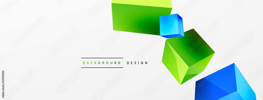 3d vector abstract background. Flying cubes composition. Trendy techno business template for wallpaper, banner, background or landing