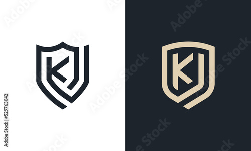 Initial Letter K Shield Monogram logo Concept icon sign symbol Element Design Line Art Style. Security, Heraldic, Guard Logotype. Vector illustration template