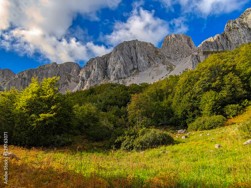 Panoramic view of the Sirente massif during the end of the summer season in Abruzzo Italy photo