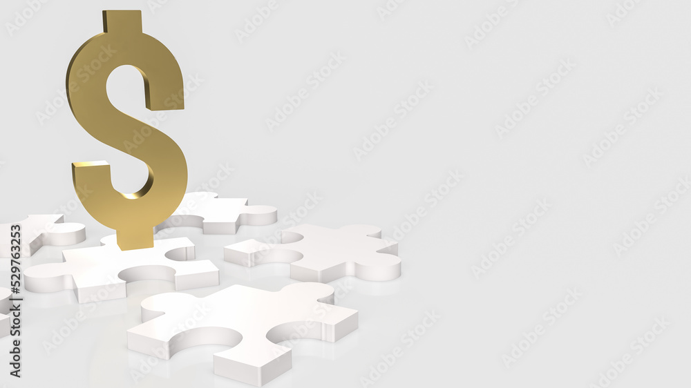 The white jigsaw and gold dollar symbol for abstract or business concept 3d rendering The white jigsaw and gold dollar symbol for abstract or business concept 3d rendering